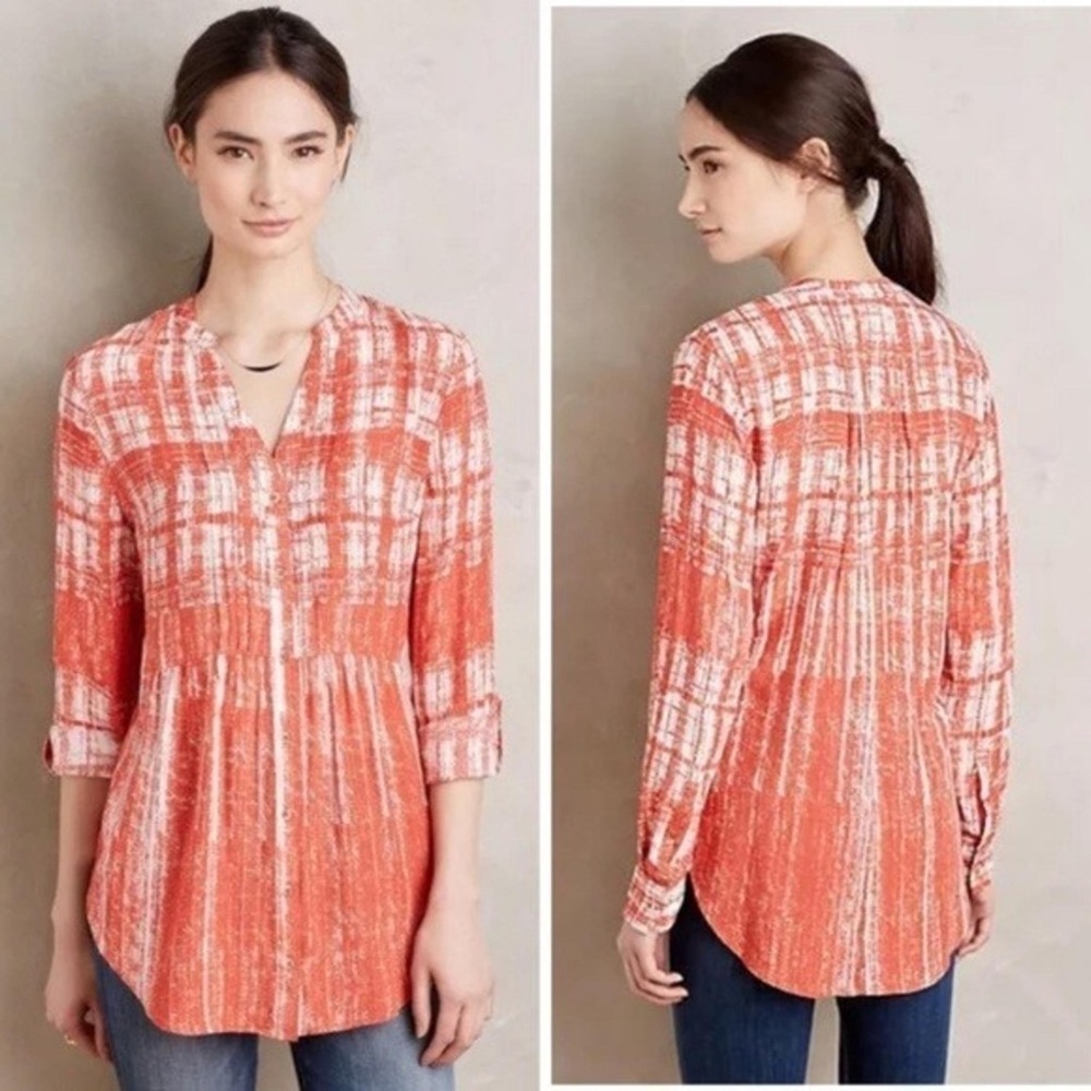 Anthropologie Maeve Red Abstract Print Blouse US 8 Button Front